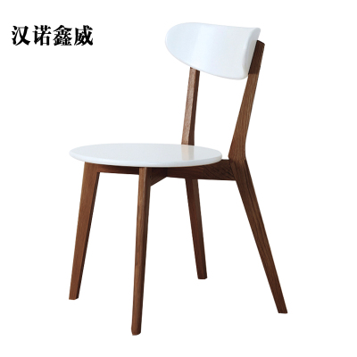 汉诺鑫威餐椅简约现代休闲书桌椅餐桌凳子橡木靠背椅胡桃色骨架白色圆形座面
