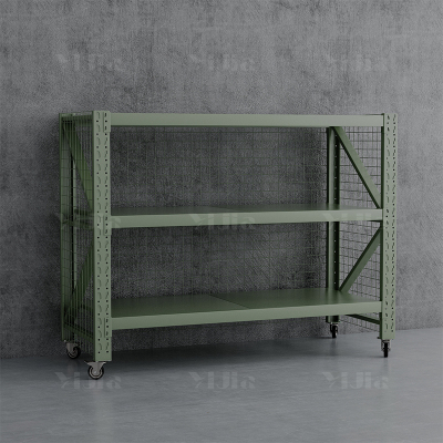 翌嘉 YJ4041214可移动货架库房置物架带轮重型货架三层后背带网2000*800*1600mm/300kg