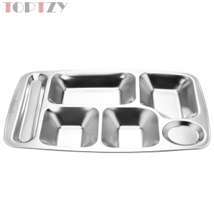 toptzy TZ5071740 304不锈钢餐盘学校食堂六格分格饭盘快餐盘 355*265*24