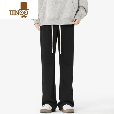 YANXU美式卫裤男秋季潮牌宽松垂感直筒微喇休闲裤高街黑色运动裤子