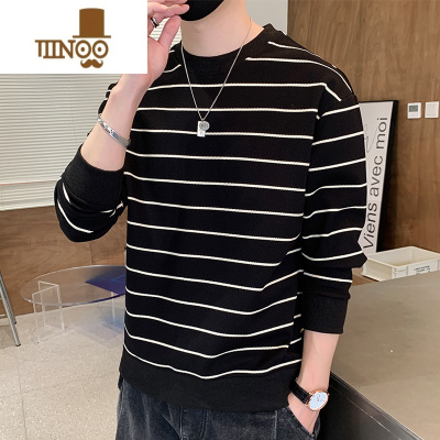 YANXU条纹长袖t恤男士新款潮牌宽松圆领打底卫衣休闲百搭上衣服