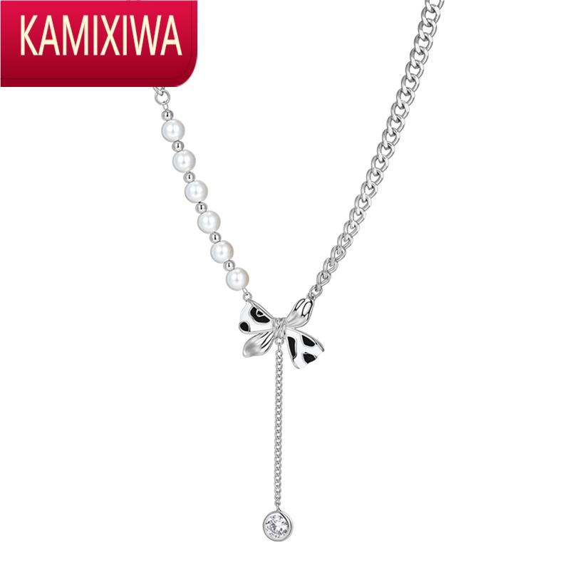 kamixiwa甜酷蝴蝶结项链女拼接气质轻奢吊坠小众设计感高级锁骨链
