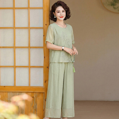 大码妈妈装洋气中老年套装女气质休闲中年人衣服两件套套装40岁夏