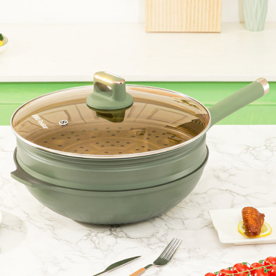 荣事达抹茶绿32cm不粘炒锅钛不粘通用炉灶家用炒菜锅少油烟
