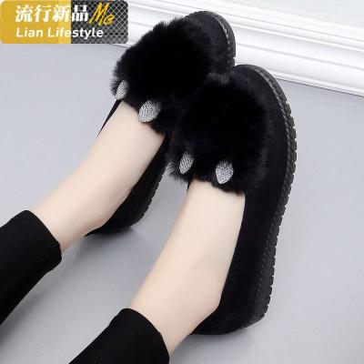 老北京布鞋女鞋浅口毛毛鞋女春秋韩版休闲软底单鞋平底鞋子豆豆鞋知义(ZHIYI)休闲鞋