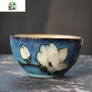 日式创意陶瓷小饭碗米饭碗手绘花朵手工碗窑变餐厅餐具个性和风碗 FENGHOU 百合12厘米(新尺寸)