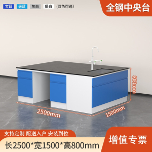 易企采 250CM全钢中央台带水槽 实验室测试化验操作工作台耐酸碱试剂台 单位:张