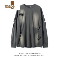 YANXUMOISHE TIDE美式潮牌扎染别针设计感圆领卫衣男宽松情侣破洞外套