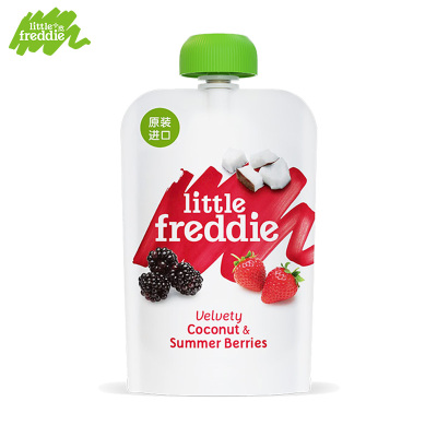 littlefreddie小皮黑莓椰子草莓香蕉苹果泥100g欧洲原装进口宝宝辅食水果泥吸吸袋6m+