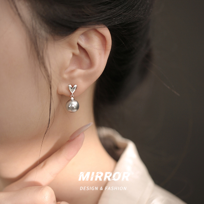 925纯银耳钉女耳环耳饰爱心施家珍珠小众新款个性配饰送女朋友老婆情人节七夕生日礼物