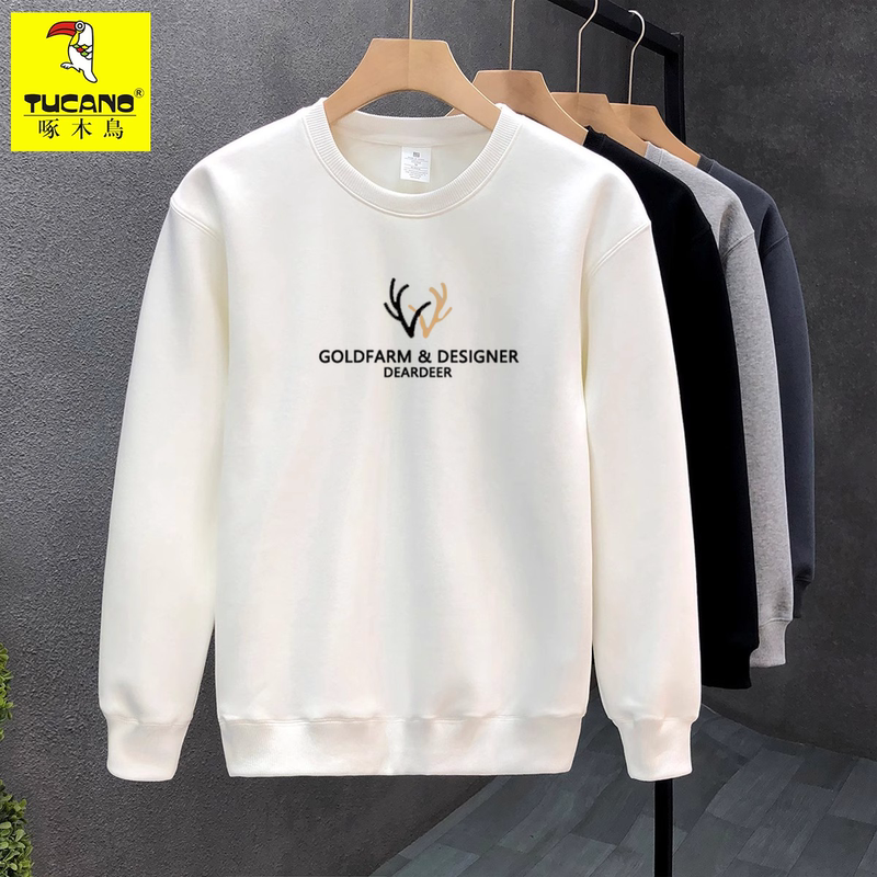 啄木鸟春秋季纯棉卫衣男士新款套头打底衫宽松大码休闲圆领上衣服