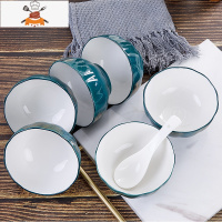 碗碟套装家用日式北欧网红ins10碗盘组合简约轻奢现代餐具陶瓷碗 敬平 绿色生活4.5英寸饭碗 6个