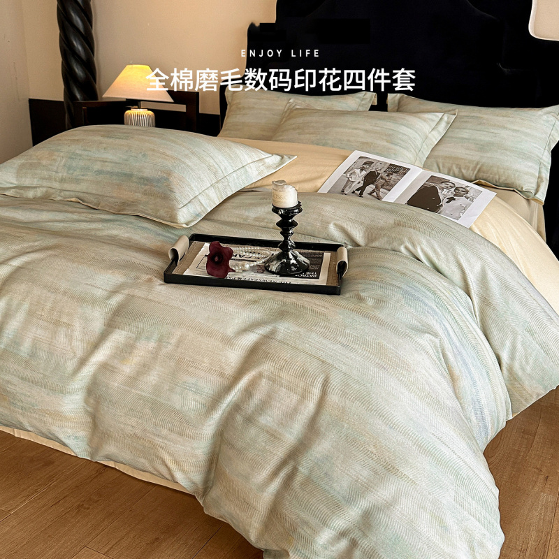 轻奢美拉德A类纯棉磨毛四件套被套床单人床笠宿舍床品三件套