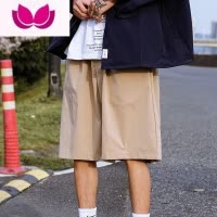 七斓工装短裤男夏季日系复古潮流阔腿五分裤宽松直筒男士休闲运动裤子