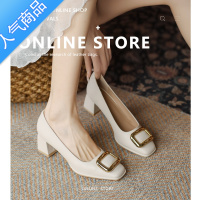 SUNTEK粗跟单鞋女2023年新款浅口中跟方扣四季妈妈鞋高跟通勤女鞋子