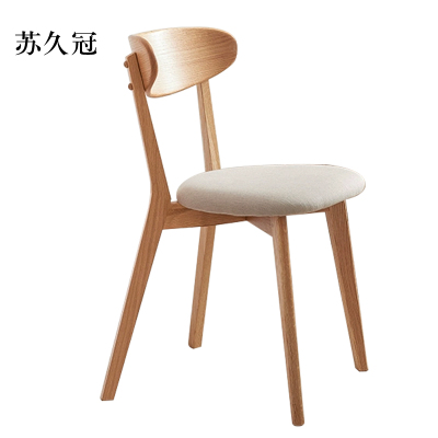 苏久冠餐椅简约现代休闲书桌椅餐桌凳子橡木靠背椅浅灰色软包