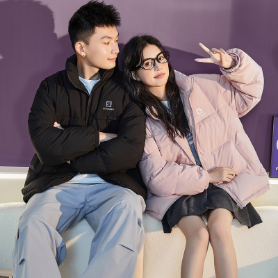 [3件8.5折407.9元,叠加优惠券]唐狮冬季新款情侣立领前胸绣花短款羽绒服韩系休闲厚外套潮流