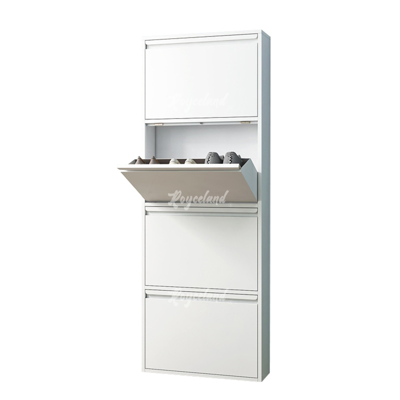 洛诗莲 (RoyceLand) 钢制翻斗鞋柜简约现代收纳柜白色四斗 505*152*1375