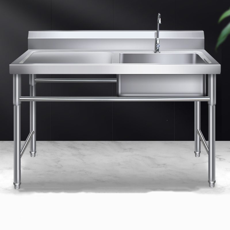 商用饭店不锈钢水池解冻水槽手逗单槽洗菜洗碗池单双池带平台