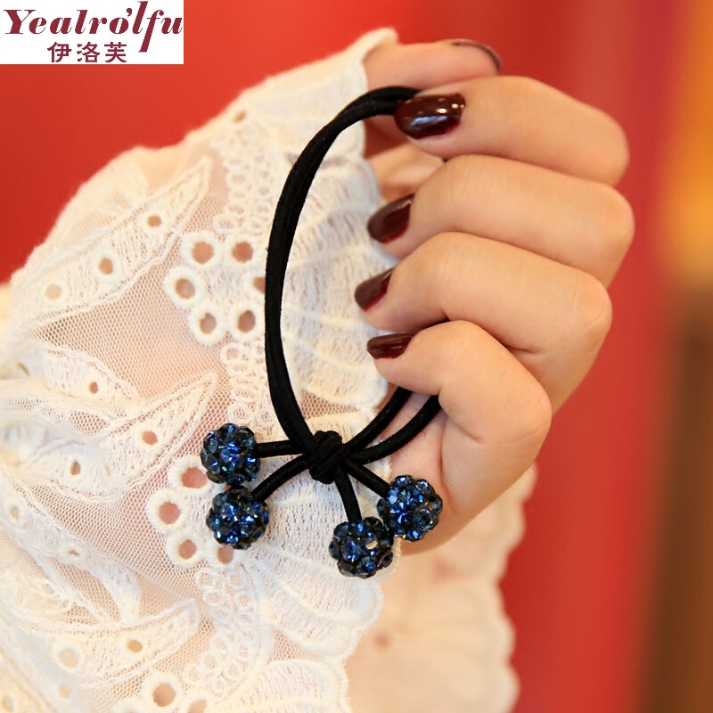 韩国东大门爆款发饰1990四颗小水钻蝴蝶结双股皮筋扎头发圈发绳