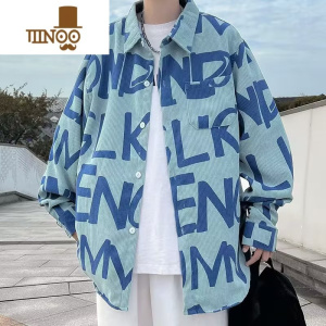 YANXUins潮灯芯绒衬衫男宽松休闲大码长袖衬衣胖子港风日系外套潮