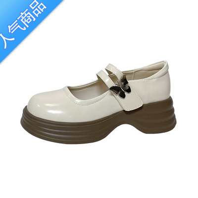 SUNTEK轻盈厚底玛丽珍小皮鞋女夏2023年秋季新款英伦风一脚蹬黑色乐福鞋