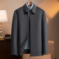 100%羊毛夹克秋冬新款中老年男装商务翻领羊毛夹克爸爸装羊绒茄克