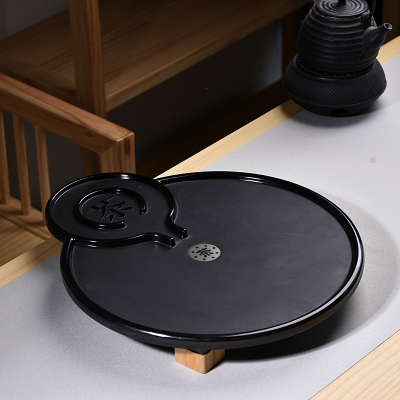 家用简约功夫茶具茶盘套装迷你储水密胺干泡小茶台日式竹制茶托盘茶字黑石磨茶盘（防滑垫款）