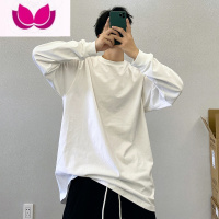 七斓高端潮牌白色纯色宽松圆领打底衫长袖T恤男内搭上衣服白t