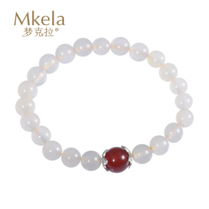 梦克拉Mkela S925银玛瑙手链 清秀可人 天然玛瑙 银饰搭配 清新甜美 玉髓玛瑙 手链 玛瑙 女士 送恋人 白色+红色