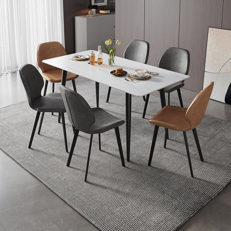 全友家居现代简约岩板餐桌轻奢餐桌椅双层台面金属框架餐桌软包餐椅餐厅家具