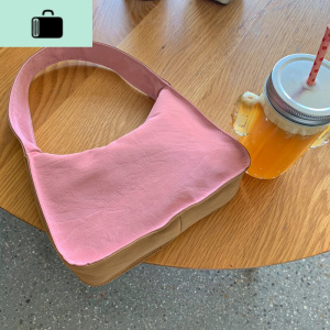 粉色软面腋下包女2020新款小众潮流牌拼色个性法棍包复古手拎包NEW LAKE 粉色女士单肩包 粉色