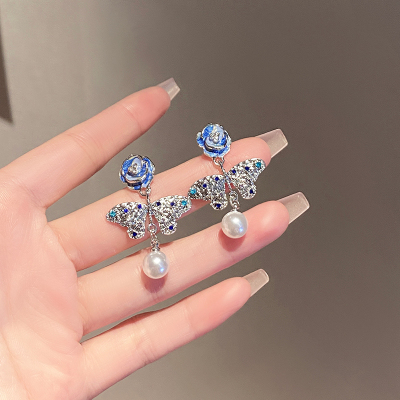 宫廷风闪钻蝴蝶耳环百搭女精致轻奢耳坠气质优雅配饰时尚耳饰耳钉送女朋友老婆情人节七夕生日礼物