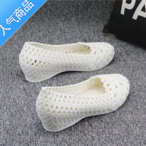 SUNTEK夏季坡跟防滑护士鞋平底白色凉鞋女夏塑料镂空妈妈鞋工作鞋洞洞鞋