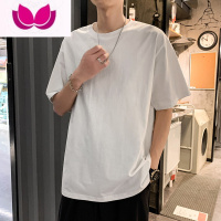 七斓黑色港风潮流ins宽松短袖t恤男夏季圆领五分半袖简约情侣体恤