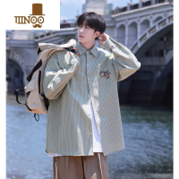 YANXU日系条纹衬衫男士秋季新款潮牌宽松衬衣外套港风痞帅百搭休闲外套