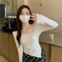 打底衫女式秋冬新款辣妹修身不规则上衣潮ins少女方领T恤长袖
