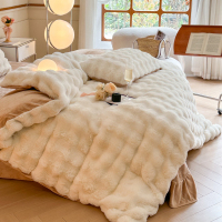 雅鹿 家纺 冬季温暖加厚仿兔毛绒套件 兔兔绒牛奶绒四件套