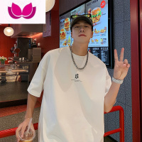 七斓300g小领口t恤oversize美式精梳棉短袖男夏季情侣二本针半袖