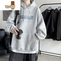 YANXU春季青少年连帽卫衣男潮牌痞帅藏青色外套chic假上衣服