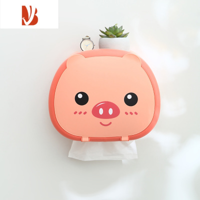 三维工匠卡通卫生间纸巾盒免打孔壁挂厕所抽纸盒卷纸架浴室面巾洗脸巾收纳 可爱猪-粉色-[ 抽纸 卷纸 洗脸巾 通用 ]