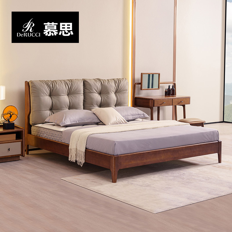慕思官方旗舰店实木床金丝檀木大床互补干扰软包真皮床 BCW1-111