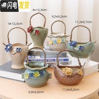 三维工匠韩式简约创意手工手绘捏花多肉花盆陶瓷花盆大小花盆 V0686个精美捏花提篮 中花盆容器