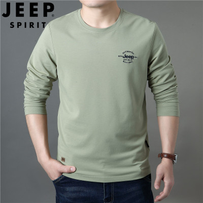 JEEP吉普春秋刺绣卫衣男士中年圆领长袖体恤宽松大码休闲打底衫男装舒适上衣TJ5022