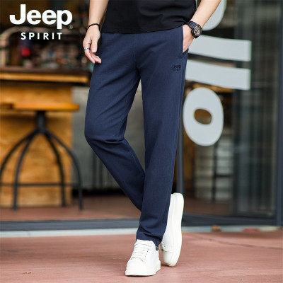 JEEP SPIRIT吉普2024新款纯棉件染水洗运动裤休闲宽松直筒中高腰针织裤