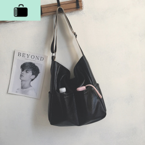 包包女大容量2020新款水桶包女斜挎包大容量百搭单肩韩版学生时尚NEW LAKE 黑色女士单肩包 黑色