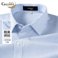 鳄鱼恤CROCODILE 中年男士条纹商务翻领长袖衬衫