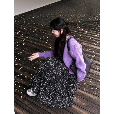 黑色碎花半身裙女秋季2026新款高腰a字裙小个子梨型大码蛋糕长裙