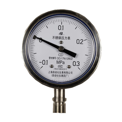 上自仪不锈钢压力表/ 隔膜/耐震式Y-100BF 接口M20×1.5 量程-0.1-0.3Mpa带三色环