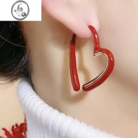 JiMi精致红色滴油爱心耳钉S925银针高级感甜美耳环气质百搭设计感耳坠